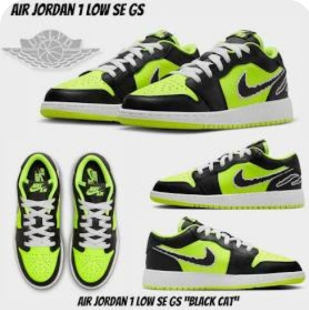 Like New Air Jordan 1 Low SE “Black Cat Volt” Sz.4Y